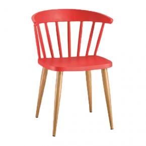 Windsor chair metal leg red polypropylene seat dining cafe